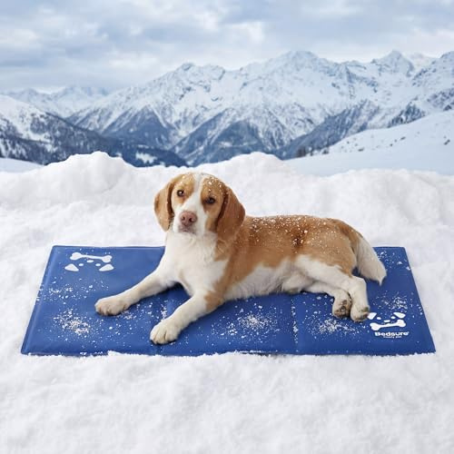 BEDSURE kühlmatte für Hunde große – 90x50cm selbstkühlende Gelmatte mit kratzfestem 300D Oxford-Stoff, Faltbare Kühlmatte für Hunde für Zuhause, unterwegs & im Auto, Blau