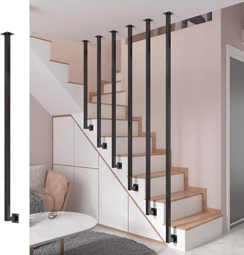 Balaustres cuadrados de hierro para escalera, kit de husillo, poste de barandilla de techo a piso (negro, H-140 cm) para barandilla resistente