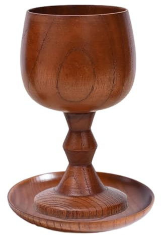 VELAJA Juego de Cáliz de Madera con Posavasos, 100ml Copa de Vino Tinto en Madera Maciza y Tabla, Estilo Vintage, Copas de Vino para Hogar, Fiestas, Restauración y Regalo