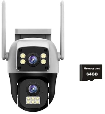 DIKAMAN Telecamere di sicurezza, Telecamera IP PTZ con scheda SIM 4G da 2 MP, doppio obiettivo, schermo, wireless, WiFi, for sorveglianza esterna, rilevamento umano(2MP Cam Add 64G)