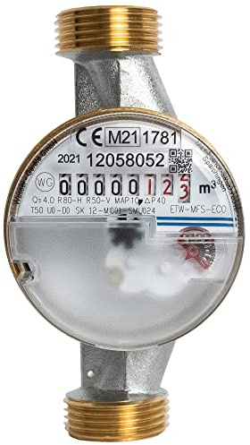 Wasserzähler für Kaltwasser, Wasseruhr 1/2 Zoll, Hauswasserzähler Aufputz 110 mm, geeicht & MID zugelassen 2023