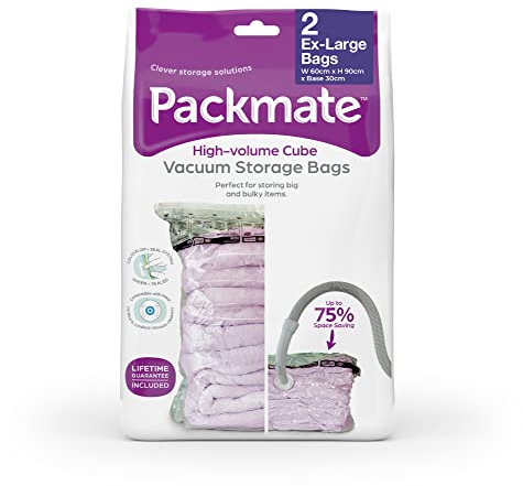 Packmate - 2 Extra Large 90 x 60 x 30cm Cube Vacuum Storage Bags - Ideal for Storing Duvets, Pillows, Blankets, Clothing, Towels and Much More