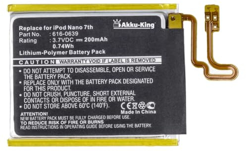 Akku-King Akku kompatibel mit Apple 616-0639 616-0640 - 200mAh - für iPod Nano 7. Generation LiPolymer