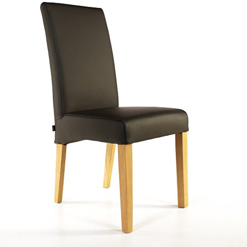 SIX Echt-Lederstuhl Massiv mit Nosag Federn Komfort Latexgurte Design Esszimmerstuhl Bambi Vollbezogen-Rindsleder Holzgestell Vollverleimt 150kg Belastbar Eiche Braun