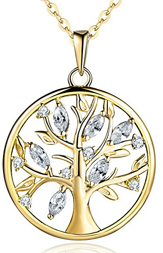 JO WISDOM Collar Colgante Arbol de la vida Familia Plata de ley 925 Cristales 3A Circonita Mujer Joyería con baño de oro amarillo