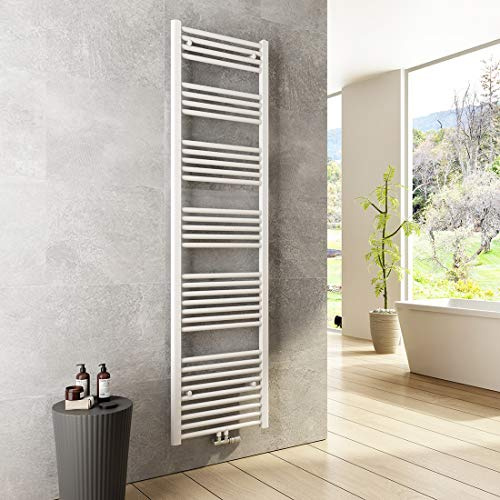 Heilmetz Bad Heizkörper 500 x 1800 mm Handtuchtrockner Weiß Bad-Heizkörper Handtuchheizkörper Mittelanschluss Heizung 739 Watt Leistung Handtuchwärmer