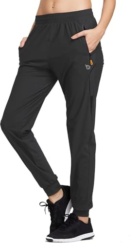 baleaf Women's Joggers Running Pants Quick Dry Lightweight Workout with Zipper Pockets Drawstring Hiking Travel Gym Black M