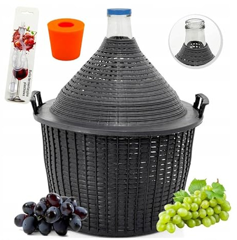 Weinballon 10L mit Kunststoffkorb + Gärröhrchen + ROT Gummistopfen, Glasballon, Gäreimer, Gärballon, Weinfass, Gallone, Bügelflaschen, Glasgärballon, Gärröhr, Flasche Gärbehälter (Weinballon 10L)