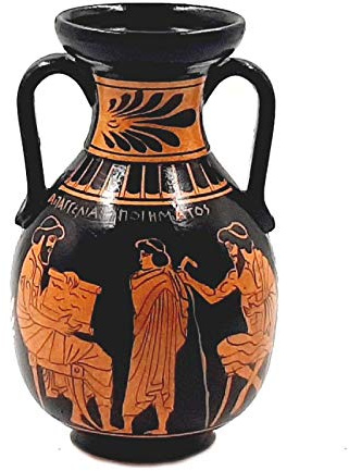 Antike griechische Vase, 17 cm, rotfigurige Amphore, zeigt eine Unterrichtssituation