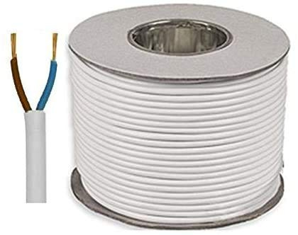 Electrical Core Round PVC Mains Electrical Cable Copper - 3182Y 2 Core x 1.0 mm² 10 Amp PVC Flexible Cable Cut To Length Flex-Wire High Temperature Resistance (White, 50 Meters)