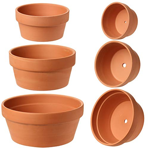 3 vasi in terracotta per piante da interno, in argilla, con foro di drenaggio, fioriera in ceramica, diverse dimensioni, ideali per cactus e piante grasse