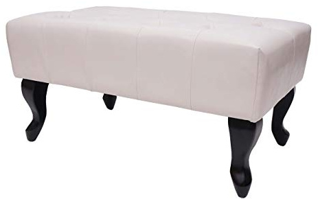 Mendler Pouf poggiapiedi ottomano Stile Vittoriano Chesterfield 39x77x47cm Ecopelle - Bianco