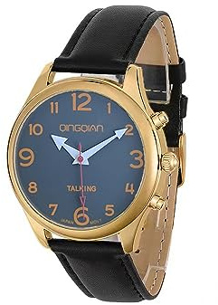 QINGQIAN Talking Watch Suitable for The Elderly and Visually impaired Unisex Style for Both Men and Women (Gold Leather)