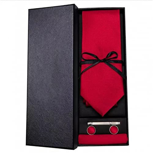 BAJIE Herren Krawatte Herren Krawatte Set Seide Rot Ton 8,5 cm Knoten Hochzeit Box Einstecktuch Manschettenknöpfe Set Herren Krawatte