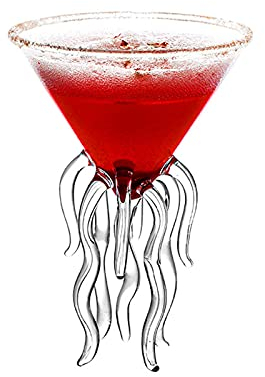 Panonw 2 Pack Octopus Cocktail Glass, Transparent Martini Glass Jellyfish Glass Cup Goblet for Martini, Champagne Holiday Party Supplies Decoration