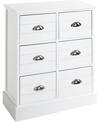 HAKU Commode Blanc, Bois Massif, MDF - Dim.: L 60 cm x H 75 cm x P 30 cm, Style: Coastal Furniture