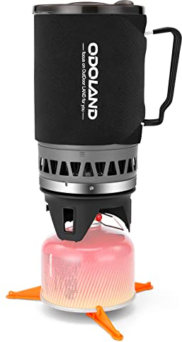 Odoland CampingKocher 1.4L Camping-Kochsystem, tragbarer Camp-Topf mit Gas-Kocher für Wandern, Trekking, Fischen, Jagen und Notfall