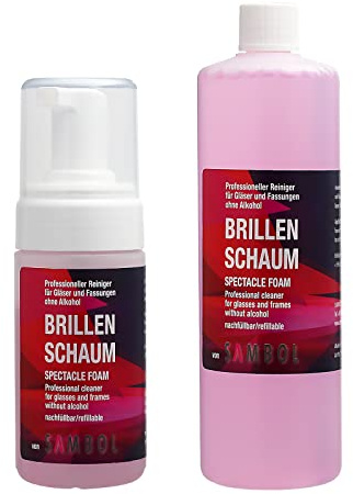 Sambol Brillenreiniger 100ml und 250ml Nachfüllflasche Brillenreinigungsschaum-Set ohne Alkohol für eine gründliche Brillenreinigung Pflege von Gläsern und Fassungen