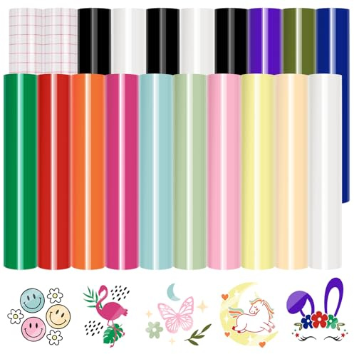 VINYL FROG Permanent Adhesive Vinyl Bundle 20 Pack Glossy Vinyl Sheets | 12''x12''Permanent Vinyl for Cricut, Craft Vinyl with Tansfer Tape for Home Decor, Mug, Wrap, Stickers, Lettering