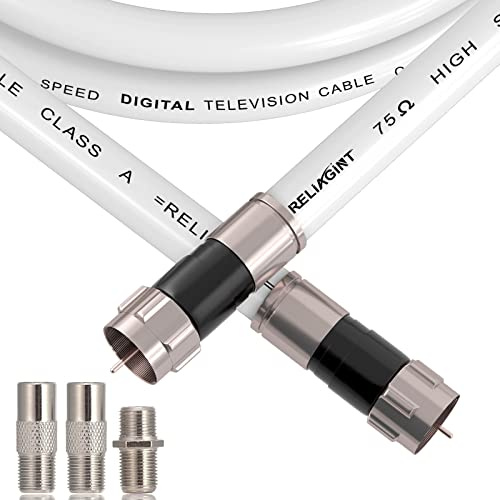 RELIAGINT 25ft RG6 Coaxial Cable White, 75 Ohm Coax Cable with F Connector & F81 Double Female Coupler, Low Loss High-Speed TV Antenna Extension Cord for HD TV, Satellite & Dish