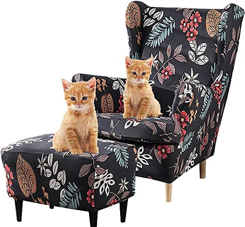 Wingback Armchair Cover 3 Piece Set Wing Chair Slipcover Soft High Stretch Chair Covers Furniture Protector Spandex Wing Chair Slipcovers,for Living Room Furniture Footstool Cover ( Color : #47 )