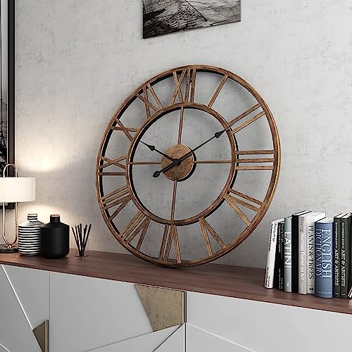 GUDEMAY Reloj de Pared Modernos Grande de 50 cm | Reloj de Pared Vintage Metálico con Números Romanos, Silencioso Sin Tic-TAC | Ideal para Sala, Cocina, Dormitorio, Oficina y Hogar
