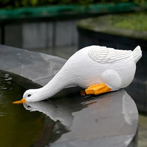 HIAME Gartendeko Figuren Süße Ente Skulpturen Ornament, Schwimmbad Rasen Gartendekoration Handwerk Geschenk (A. Stretch Hals Ente (groß))