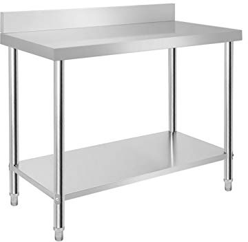 UISEBRT Arbetsbord i rostfritt stål med lutning 100 x 60 x 85 cm köksbord i rostfritt stål med justerbara fötter, köksbord, demonterat bord med extra stor nedre förvaringsyta