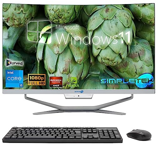 SIMPLETEK - All in One PC mit gebogenem 24 Core i5 Bildschirm | Windows 11 Pro | 16GB RAM SSD 240GB | Ideal für Büro, Schule, Zuhause