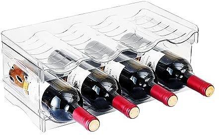 IEEK 2 Pack Stackable Wine and Water Bottle Holder Free-Standing Fridge Wine Bottle Organizers Clear Plastic Water Bottle Holder for Cabinet,Refrigerator,Pantry,Kitchen Countertops,Holds 8 Bottles