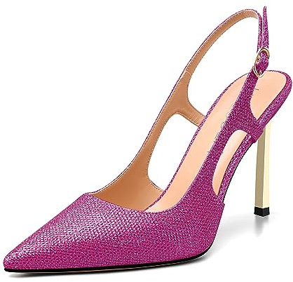 HDEUOLM Donna Spillo Alto High Tacco Heel a Punta Sandali Cinturino alla Caviglia Slingback Pumps Slip-on Fibbia Casual Dress 10 CM Heels Fucsia 41 EU
