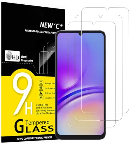NEW'C Verre Trempé pour Samsung Galaxy A07 2025/Galaxy A05/A05s | Lot de 3, Transparent, Dureté 9H, Anti-rayures, Sans bulles, Tactile précis, Bords arrondis, Vitre Protection Écran