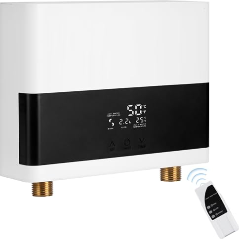 Mini Instant Water Heater 6000W Electric Tankless Water Heater with Remote Control Instant Electric Water Heater Under Sink Constant Temperature Digital Display for Home Kitchen Bathroom Indoor 230V