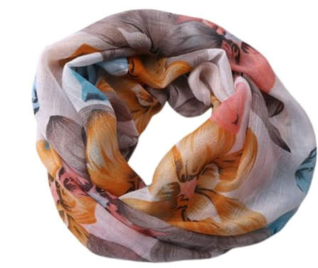 Kabelife Damen Mädchen Rundschal Loopschal Loop Schal mit Blumen Muster Schlauchtuch Baumwolle-Leinen Schlauchschal Halstuch (Orange)
