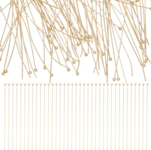 UNICRAFTALE Ca. 100 Stk 24K Golden Kugel Kopfnadeln Edelstahl 50 mm Gerade Kopfstift Metall Ösennadeln End Kopfnadeln Schmuck Stift Für DIY Ohrring Schmuckherstellung