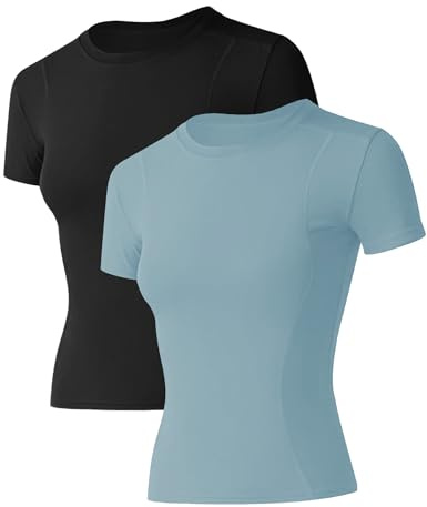 IECCP Maglia sportiva senza cuciture a maniche corte da donna, traspirante ed estensibile, per palestra, fitness, yoga, XL