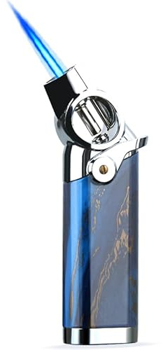 HONEST Single Jet Flame Butan Feuerzeug - Nachfüllbar, Einstellbar, Winddicht Mit Taschenlampe - Geschenk für Männer, BBQ, Grill, Camping (Blau)