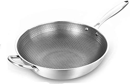GLJTUO Pentola, Wok in Acciaio Inossidabile Padella Antiaderente Wok, Fornello A Gas E Utensile da Cucina A Induzione (34 Cm)