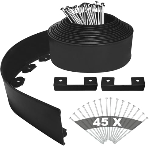 YEEBECA Bordura Per Aiuola, 10CM Altezza 15M Lunghezza Kit Per Bordura Per Giardino Con 45 Ancoraggi In Acciaio Adatto Per Bordura Per Giardino Design - Spessore 3MM