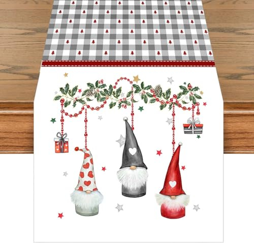 khevga Tischläufer Weihnachten Wichtel Weihnachten 140 x 40 cm (Karo)