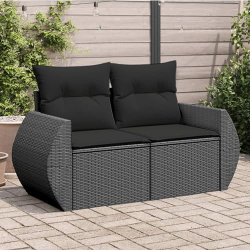 Juroupi Gartensofa mit Kissen 2-Sitzer GartenmöBel Terrassensofa Outdoor Sofa Balkon Outdoor Couch Loungesofa Outdoor Schwarz Poly Rattan - 365991