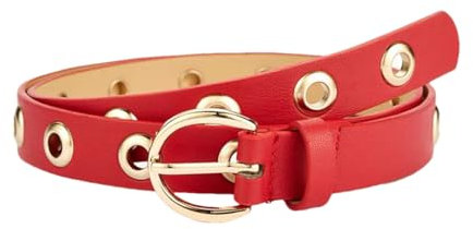 Wvapzxx Punk-Rock-Gürtel für Damen, Vintage-Bund, Nietengürtel, rot, 105CM