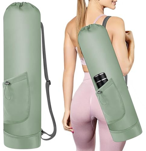 Yogamatten-Tasche mit Wasserflasche, durchgehender Reißverschluss, Yogamatten-Tragetasche, verstellbarer Gurt, Yogamattenhalter mit Tasche, wasserdichte Taschen für Damen und Herren (grün)