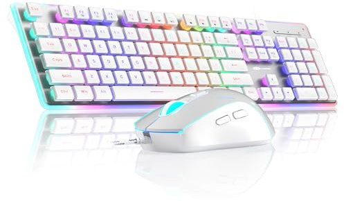 MageGee GK970 Clavier et souris de jeu filaire rétroéclairé et souris de jeu blanche Clavier PC et souris de sensibilité réglable pour PC/ordinateur portable/Mac (blanc)