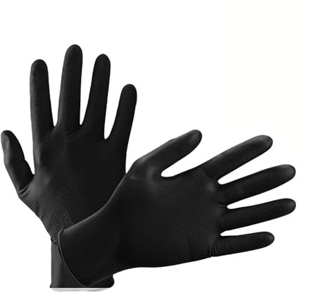Unisex Nitrile Gloves Large & XL – Multipurpose Black & Orange Work Gloves, Powder Free, Latex Free Disposable Gloves, Heavy Duty Use (Black, XL 1 Box)