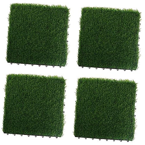 NULYLU 4pièces Dalles De Gazon Artificiel Herbe Synthétique Pour Décoration De Jardin Terrasse Balcon Lot