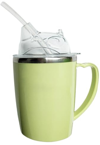 Beakers for Elderly, Spill Proof Cups for Elderly, 350ml Drinking Beaker Cup for Disabled Adults Sippy Cup with Straw 3-in-1 Stainless Steel Dysphagia Cups with Handle for Elderly