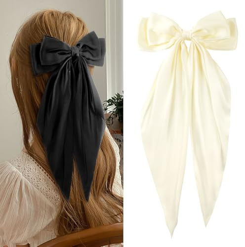 2 StückHaarschleife Damen Großer Schleife Clips, Haarschleifen Mädchen Schleife Haare Bow, Kopfbedeckung Accessoires Frauen(Schwarz+Weiß)