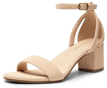 DREAM PAIRS Women's Chunky Low Heels Open Round Toe Ankle Strap Block Heels Party Dress Wedding Sandals,Size 5,Nude,DWUMHS2535