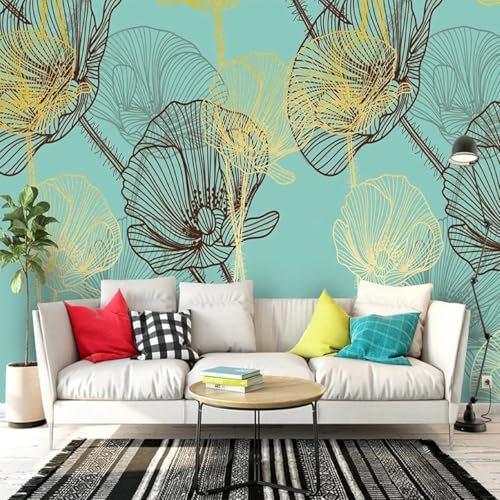 Tzxztt Goldene Blume Abstrakte Schwarze Blume Moderne 3D Tapete Geprägte Seide Neutrale Töne Material Ideal Für Wohnzimmer Schlafzimmer-350cm×256cm